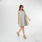 9064YZ Organza Aksesuarlı Elbise Gri Ön