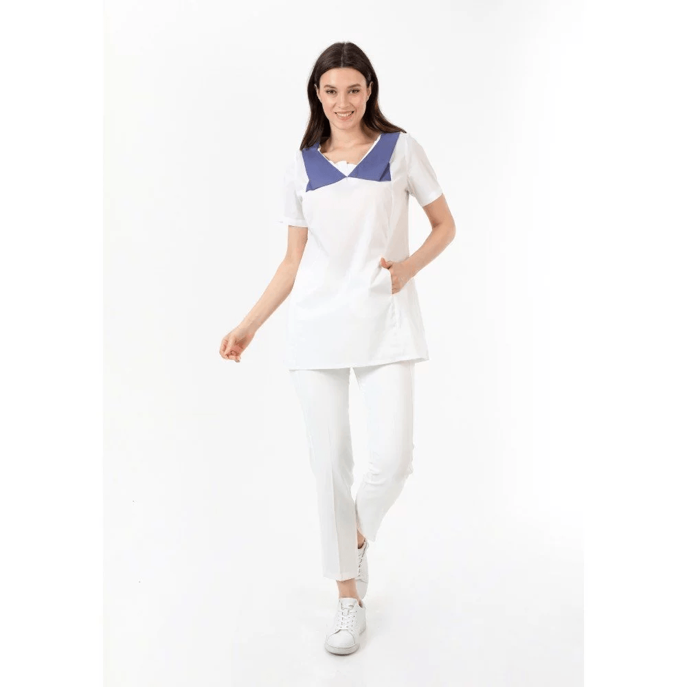Indigo Yakalı Kısa Kollu Poplin Beyaz Gömlek