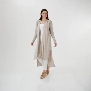 Triko Uzun Ceket Bej Ön