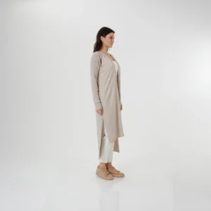 Triko Uzun Ceket Bej Yan