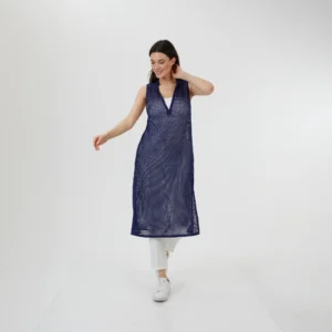 Triko Kolsuz Kapşonlu Fermuarlı Elbise Saks