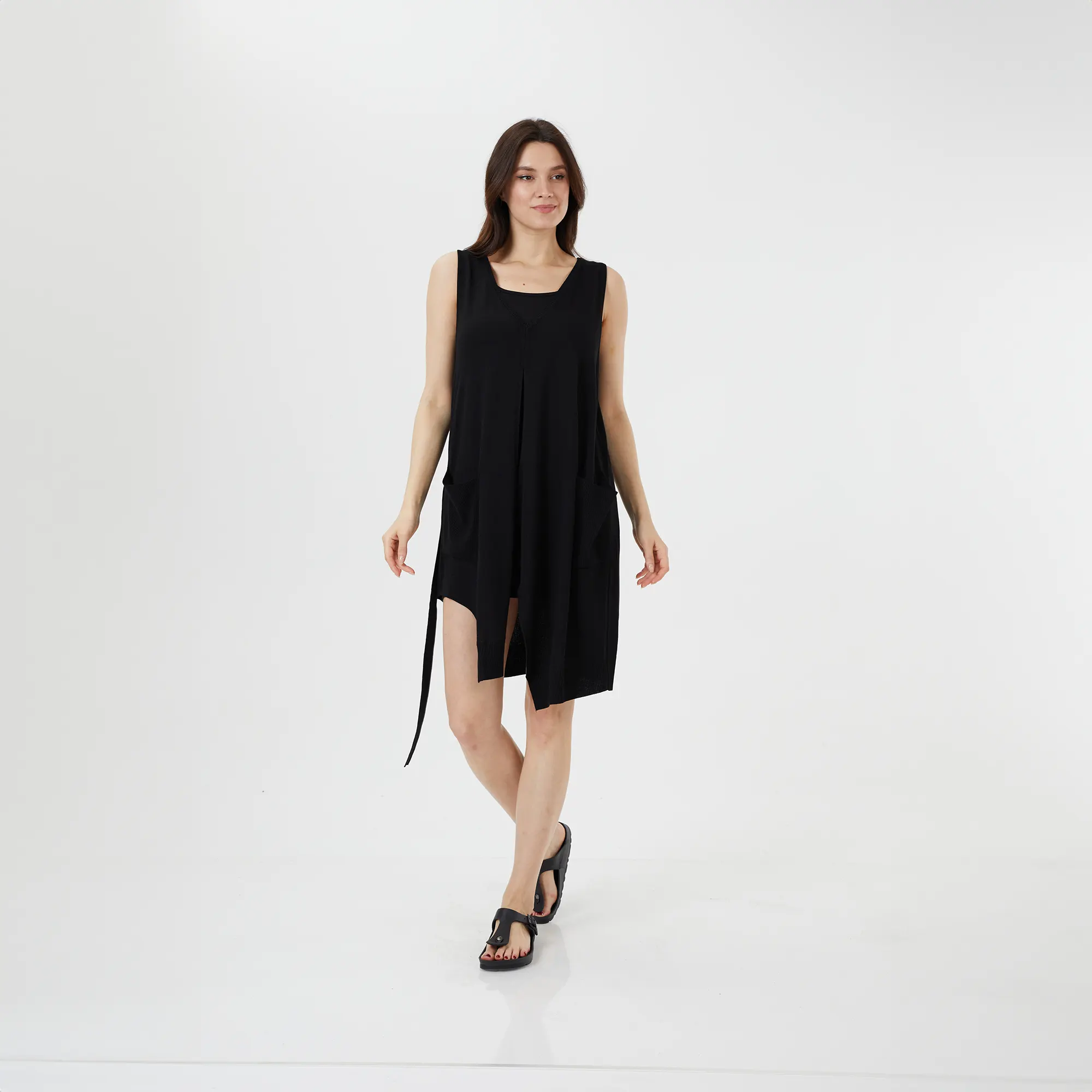 Triko Elbise Siyah Ön