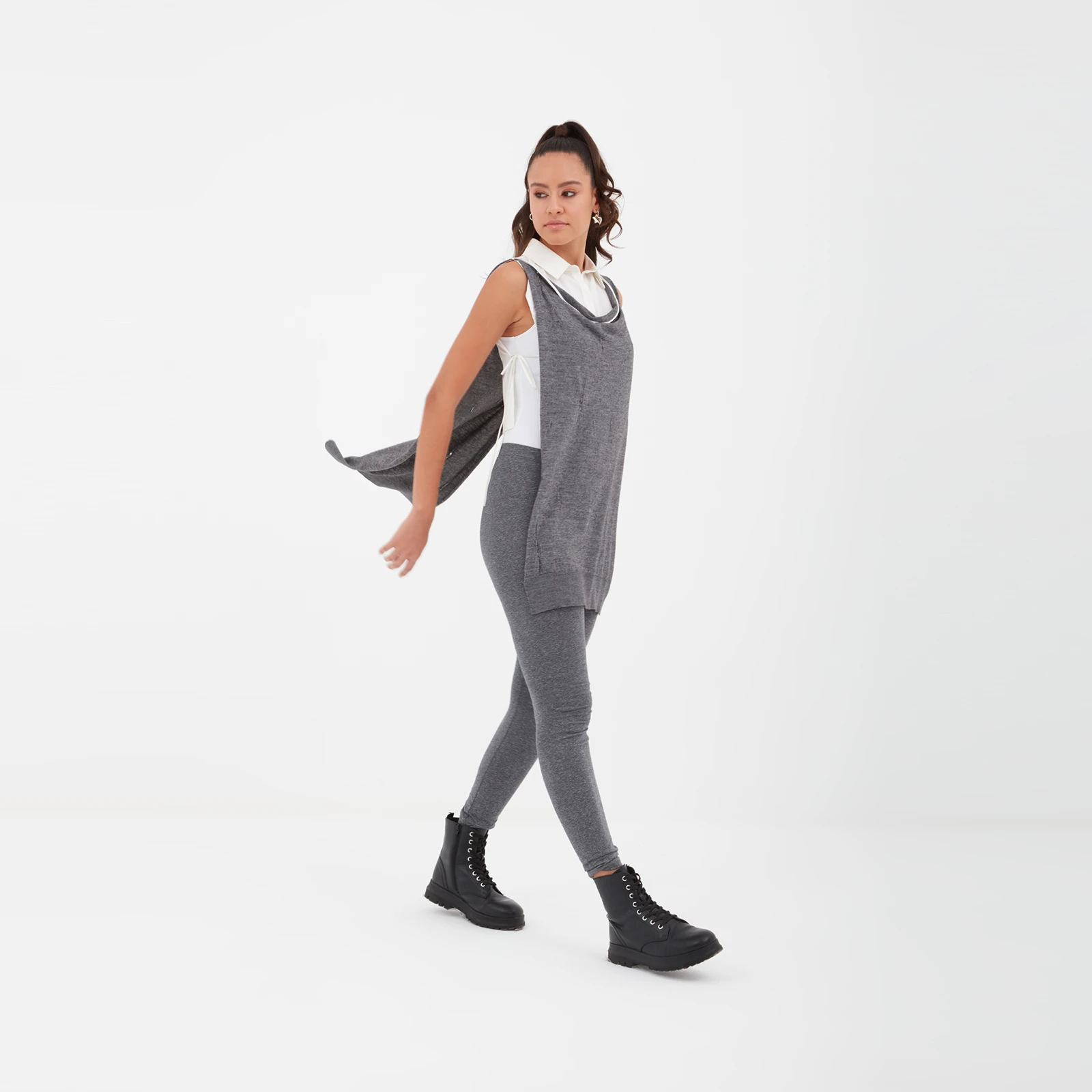 1002 Eskitme Triko Tunik Gri